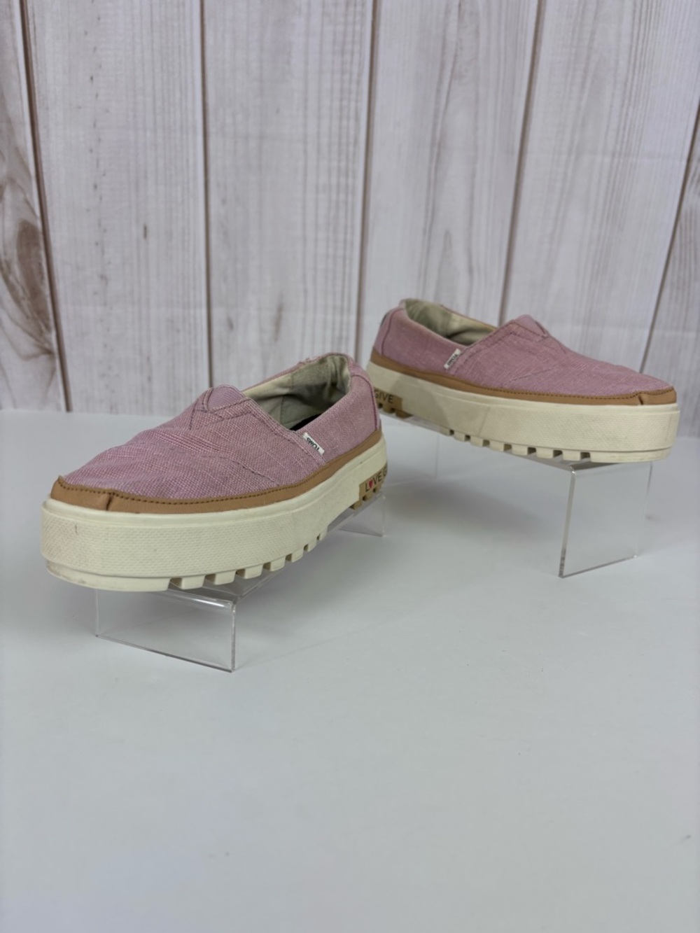 Toms Alpargata Lug Slip-On Loafers Canvas Platform Shoes Love Give Mauve Sz 7.5 - Picture 4 of 16